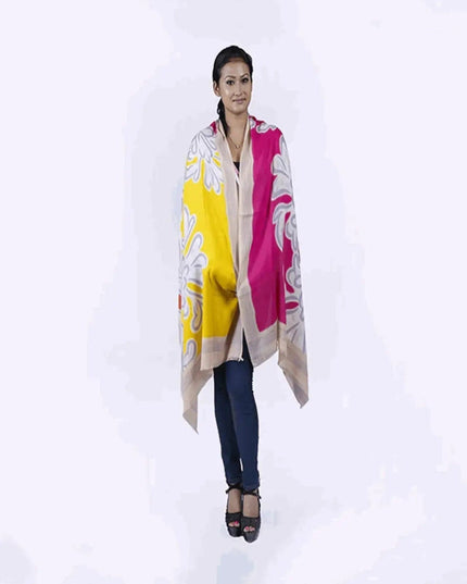 Best Cashmere Scarf with Woman in Yellow and Pink Scarf