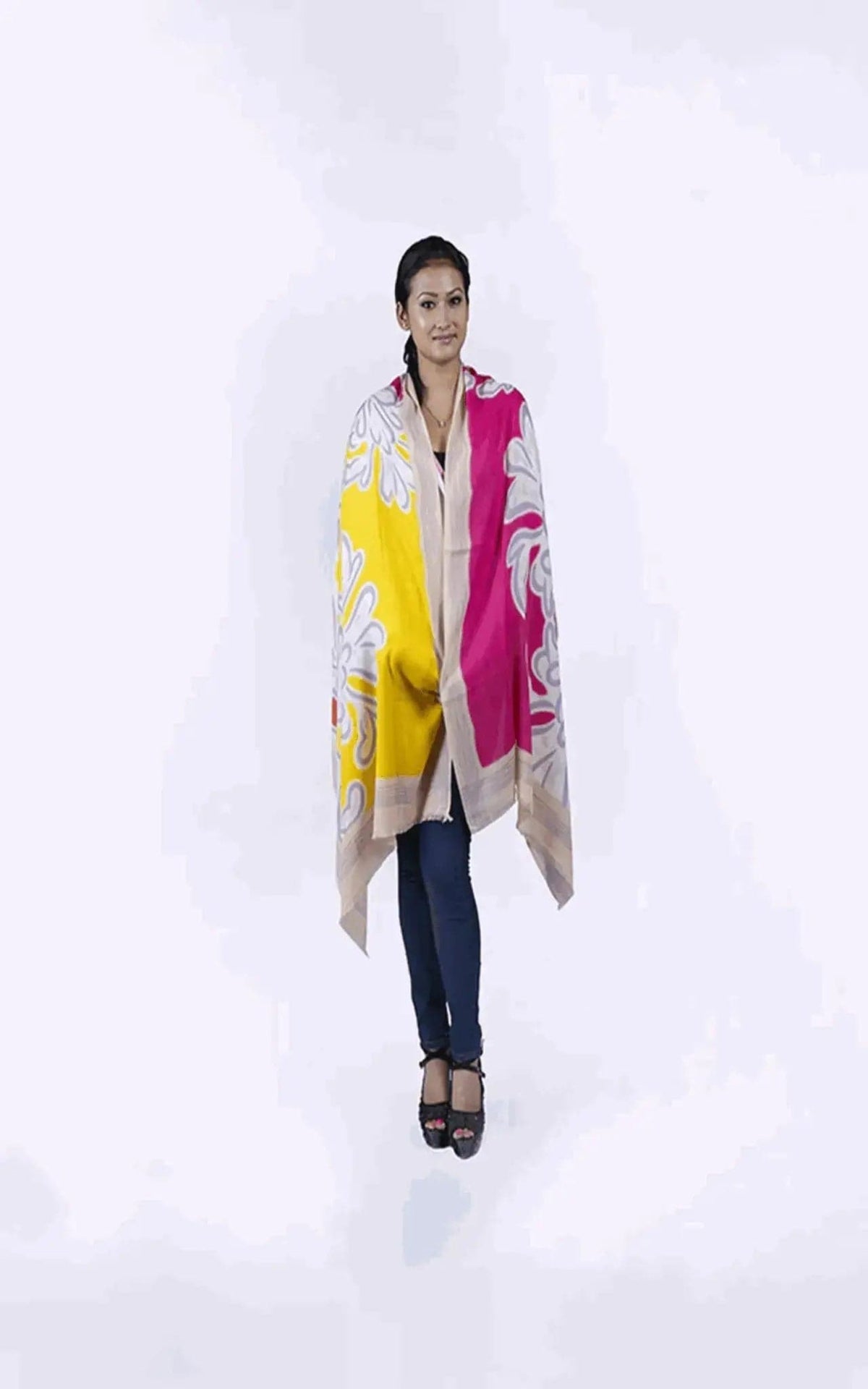 Floral cashmere scarf, KCI 153, styled view