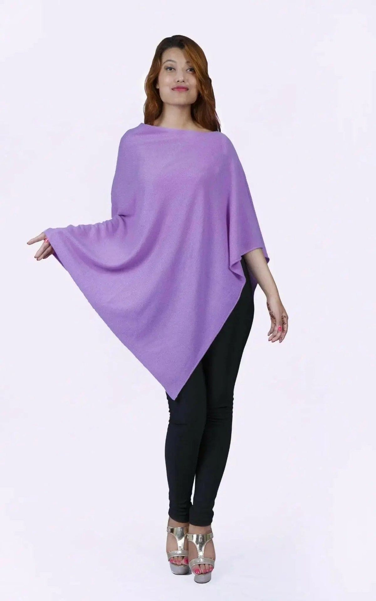 Italian cashmere poncho, KCI 244, purple styled view