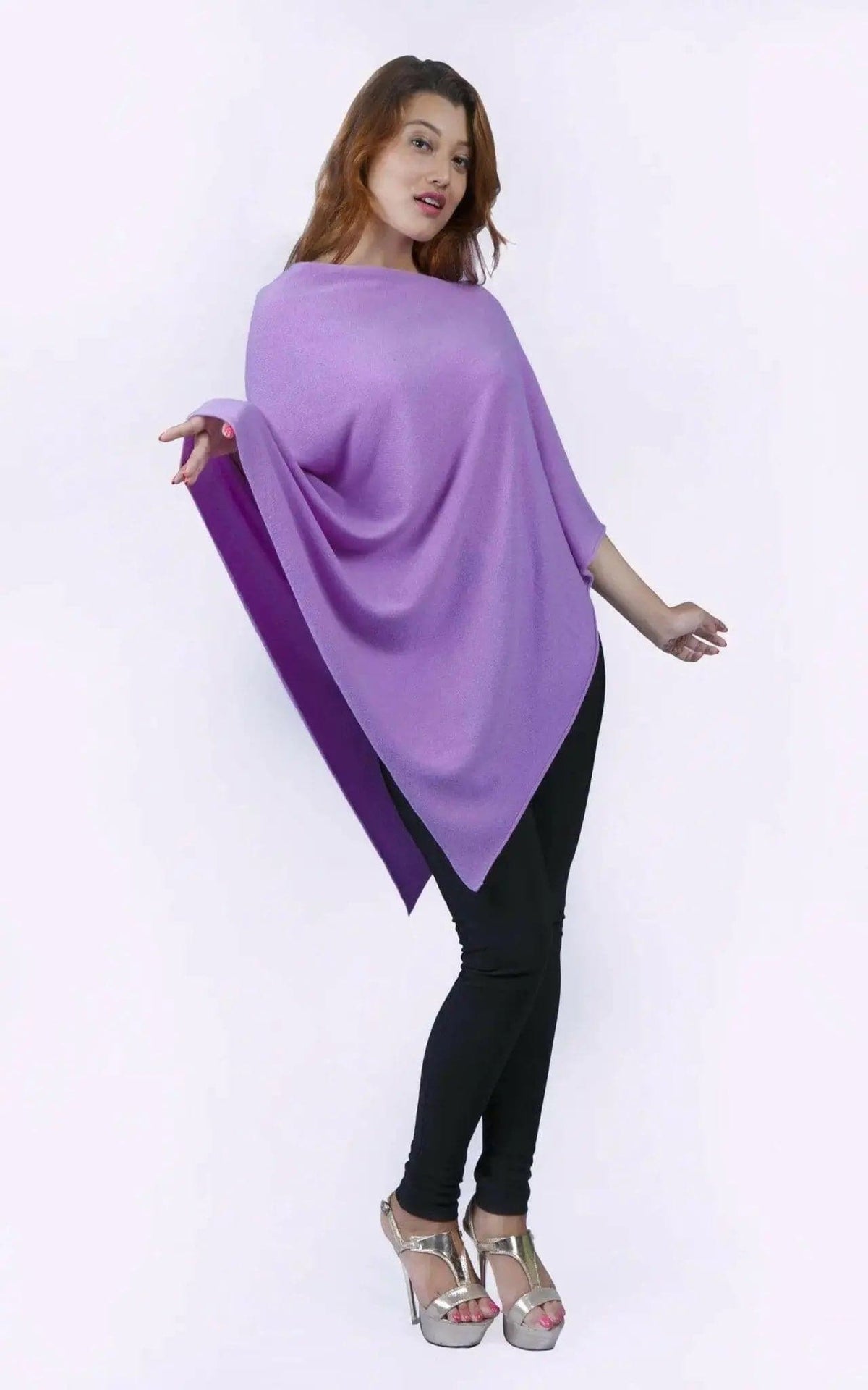 Italian cashmere poncho, KCI 244, full styled view