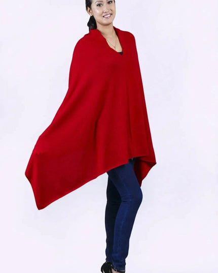 Cashmere poncho wrap for women in red with black top - KCI 117