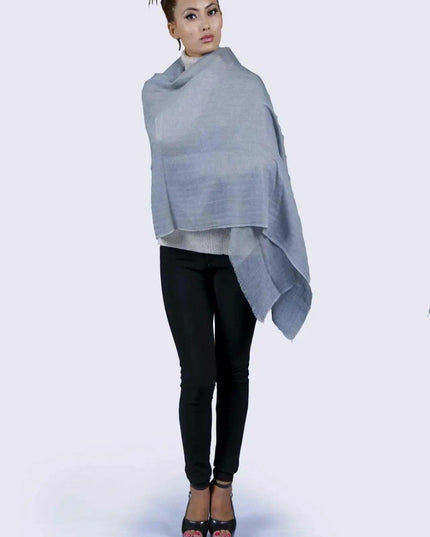Italian cashmere shawl || KCI 206 - Woman in gray poncho, black pants, and top