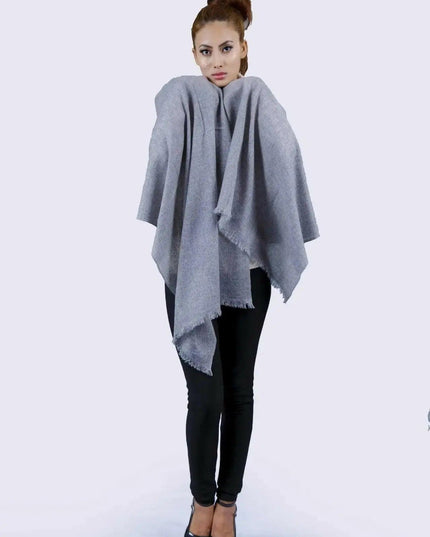 Italian cashmere shawl || KCI 206 - Woman in gray poncho with black pants and top