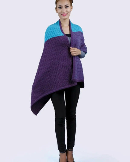 Cashmere Shawl || KCI 239 - Woman wearing purple and blue poncho with blue top