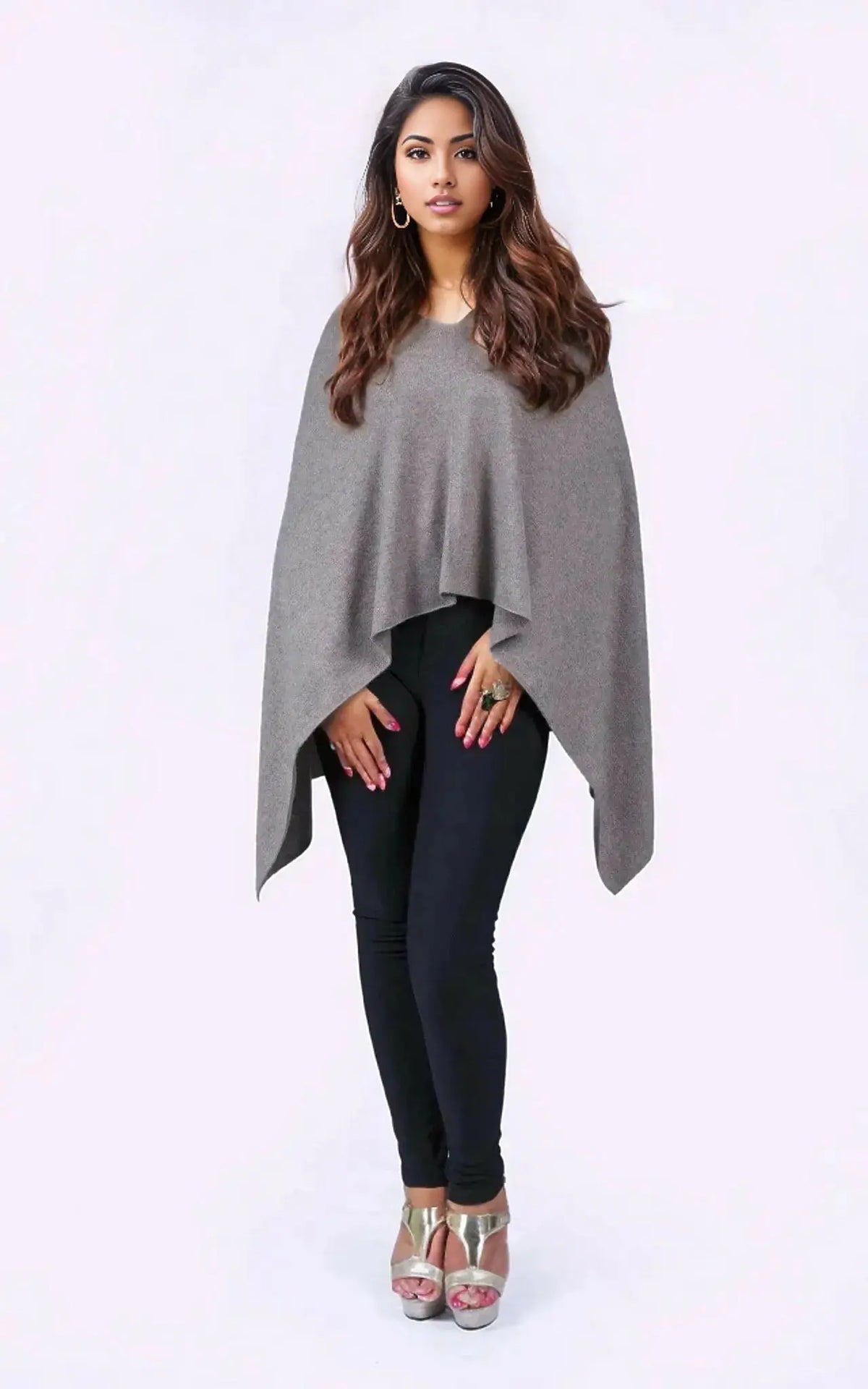 Italian cashmere poncho, KCI 121, grey colourway