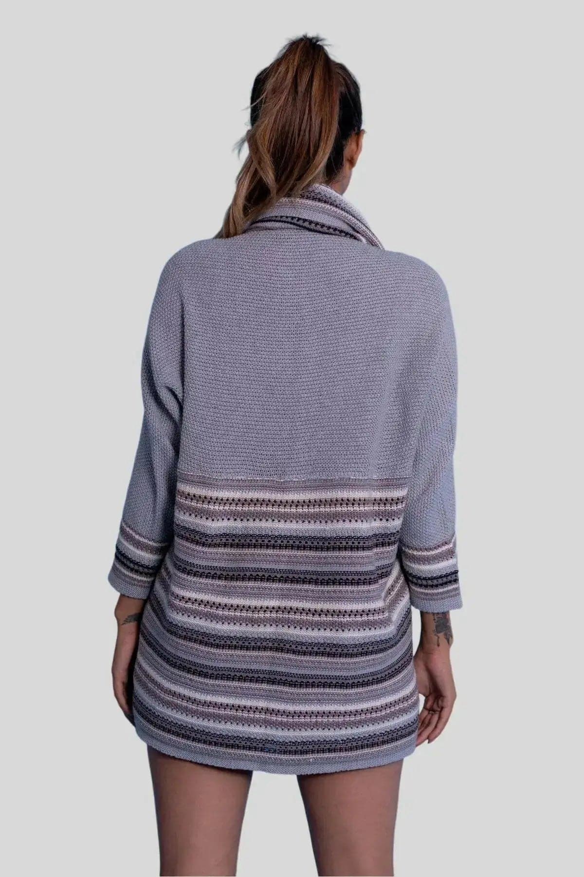 Italian Cashmere Shawl-Collar Cardigan in Grey with White and Black Pattern