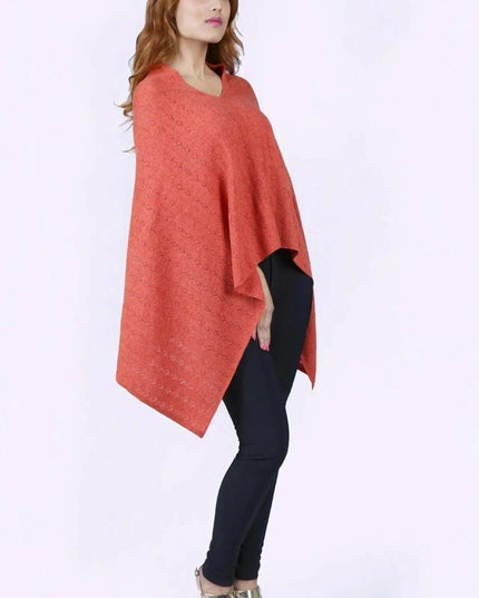 KCI 120 cashmere poncho in red with black leg detail by Kanchan Cashmere