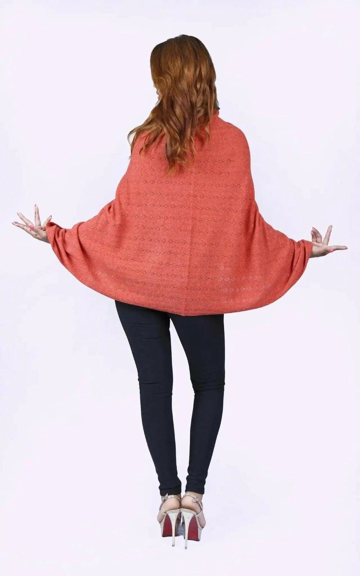 Italian cashmere poncho, KCI 120, full styled view