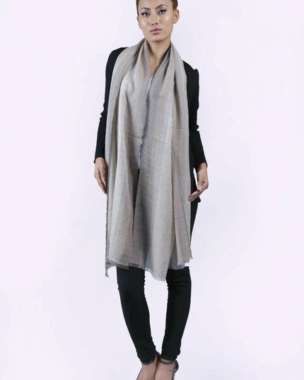 KCI 131 vertical ombre grey scarf by Kanchan Cashmere on woman
