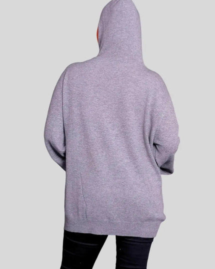 Woman wearing grey cashmere hooded sweater - KCI 293 Hooded Sweater