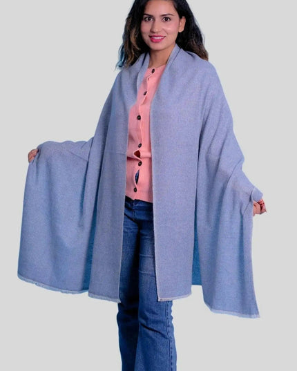 Woman wearing blue shawl, Luxurious Cashmere Herringbone Scarf