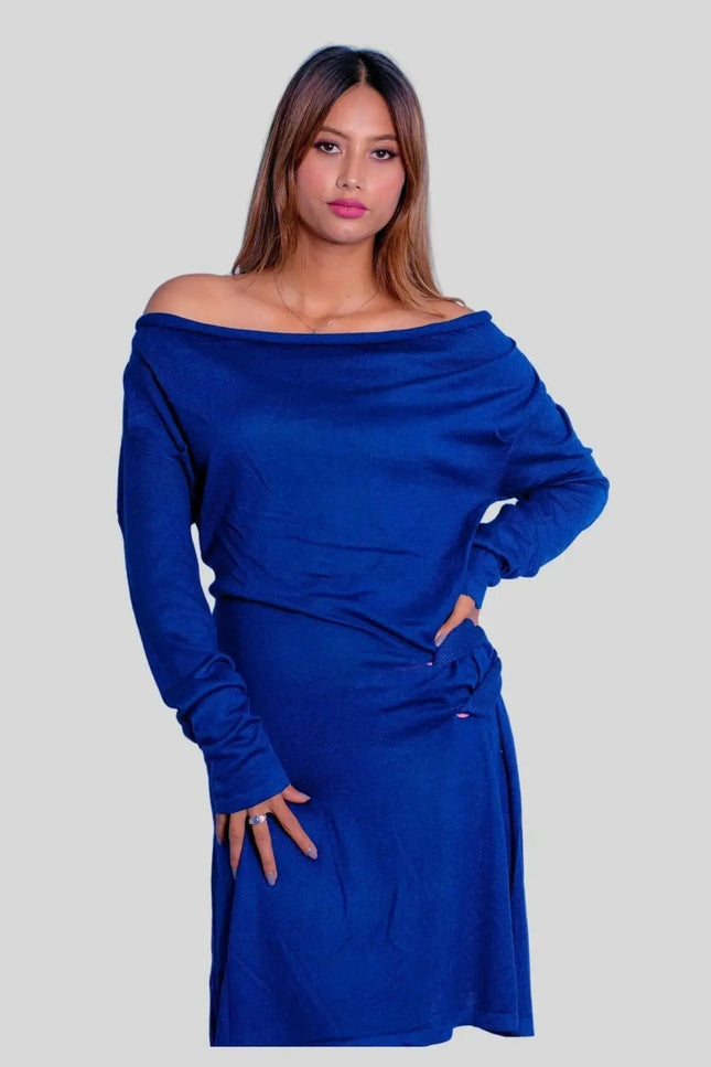 Luxurious Italian Cashmere Dress - Woman in Blue Dress