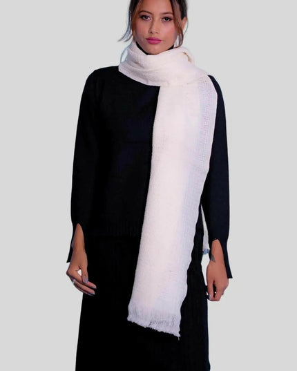Luxurious Italian Cashmere Scarf - Woman wearing white scarf