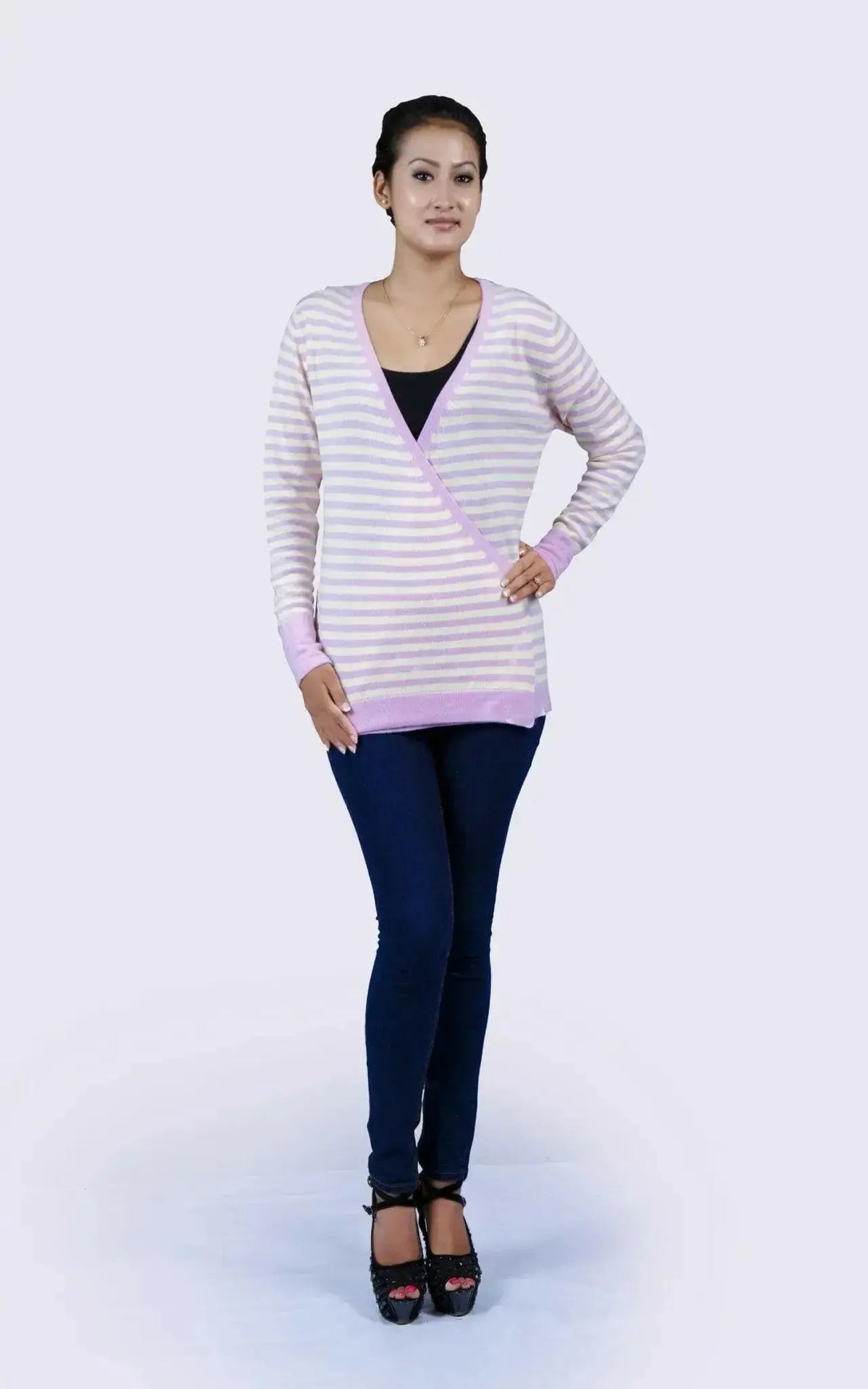 Stylish Striped Cashmere Cardigan for Women
