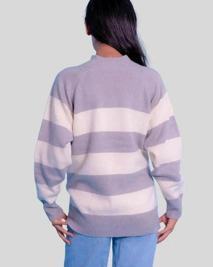 Luxurious Italian Cashmere Striped Sweater on woman in jeans
