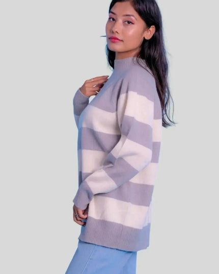 Luxurious Italian Cashmere Striped Sweater on Woman
