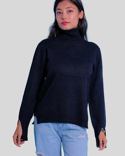 Luxurious Italian Cashmere Turtle Neck Sweater worn by woman