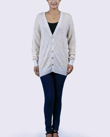 Luxurious Italian Cashmere V-Neck Sweater - Woman in White Cardigan