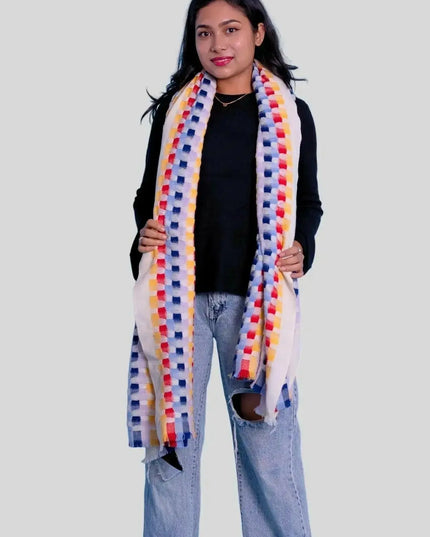 Luxury Italian Cashmere Scarves - Woman wearing colorful scarf