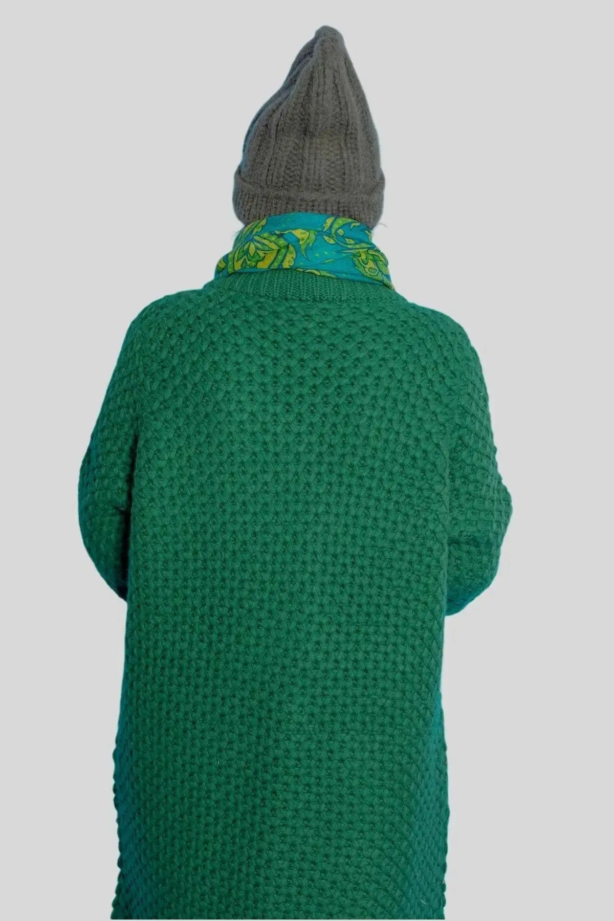 Green Moss Stitch Heavy Cardigan with Hoodie | KCI 263