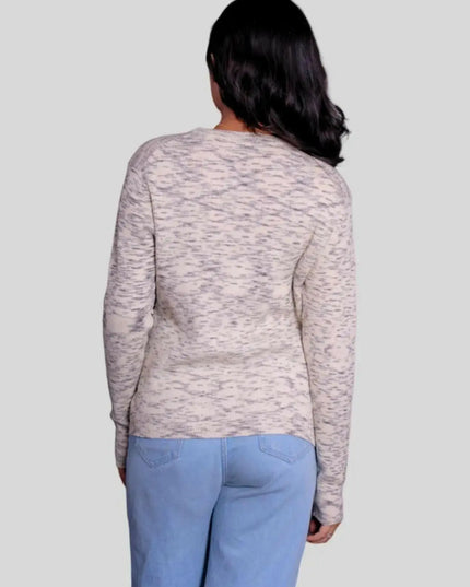 Soft Italian Cashmere Pullover - Woman in sweater and jeans