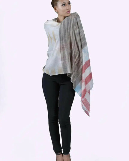 Stylish woman in white shirt and black pants wearing Women Cashmere Scarf || KCI 155