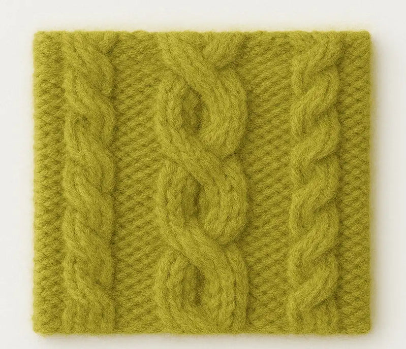 Braid cable cashmere swatch in 3-gauge construction