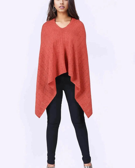 KCI 120 Cashmere Poncho in Red with Black Pants and Heels