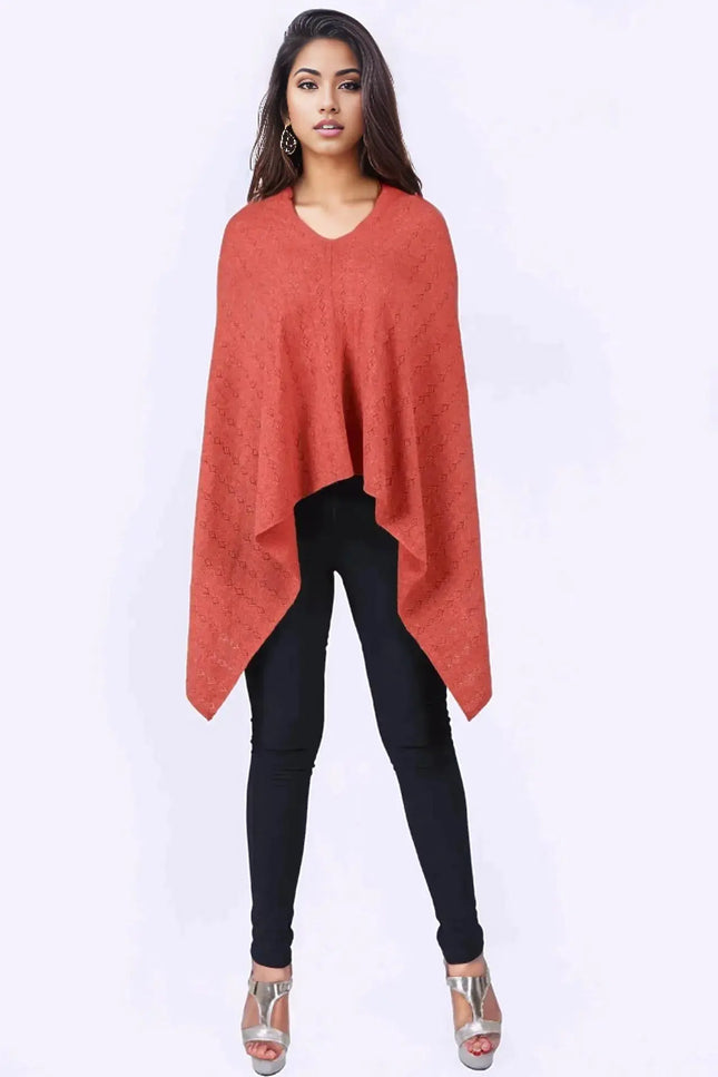KCI 120 Cashmere Poncho in Red with Black Pants and Heels