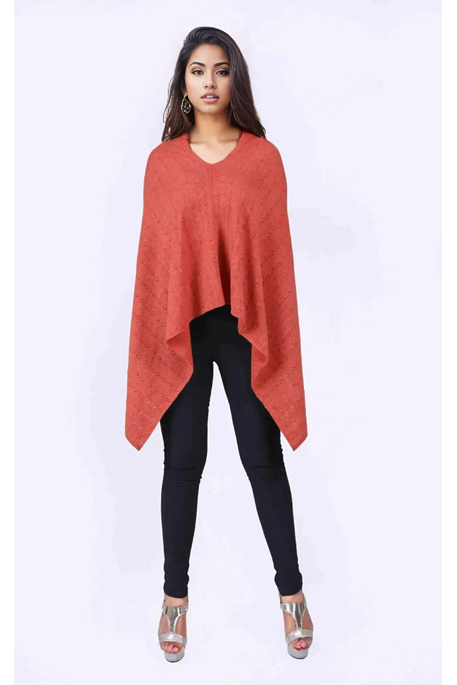 KCI 120 Cashmere Poncho in Red with Black Pants and Heels