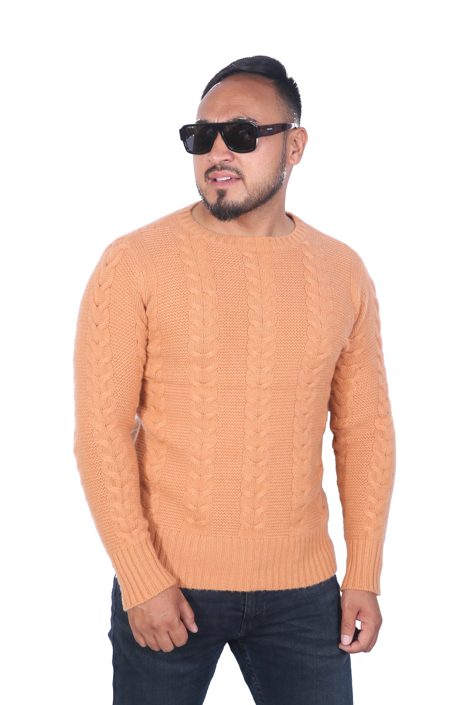 KCI 411 – Men’s Cashmere Crew Neck Cable Sweater