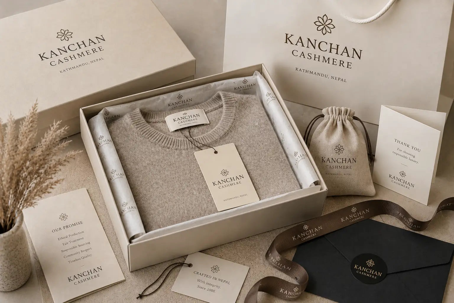 Private label packaging and brand identity for cashmere knitwear