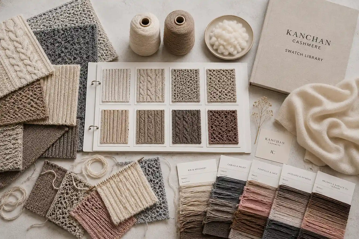 Entwicklung von Luxus-Kaschmir-Swatches und Strickstrukturen