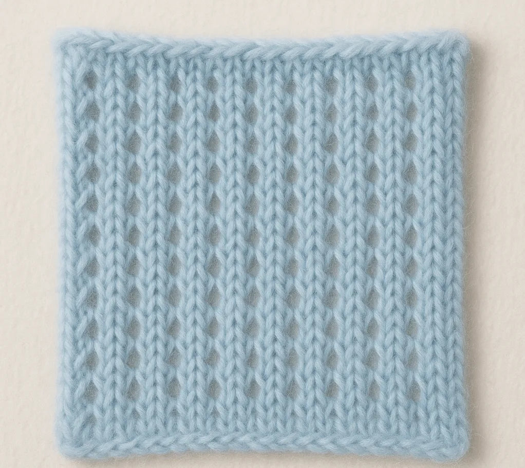 Swatch 03 light blue knitted fabric square with textured diamond pattern made from italian cashmere kanchan cashmere shade bands