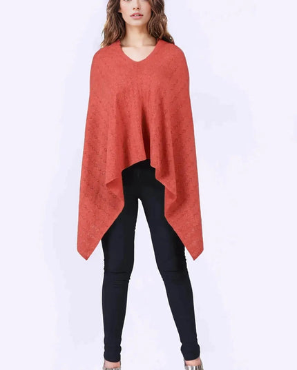 KCI 120 red cashmere poncho by Kanchan Cashmere