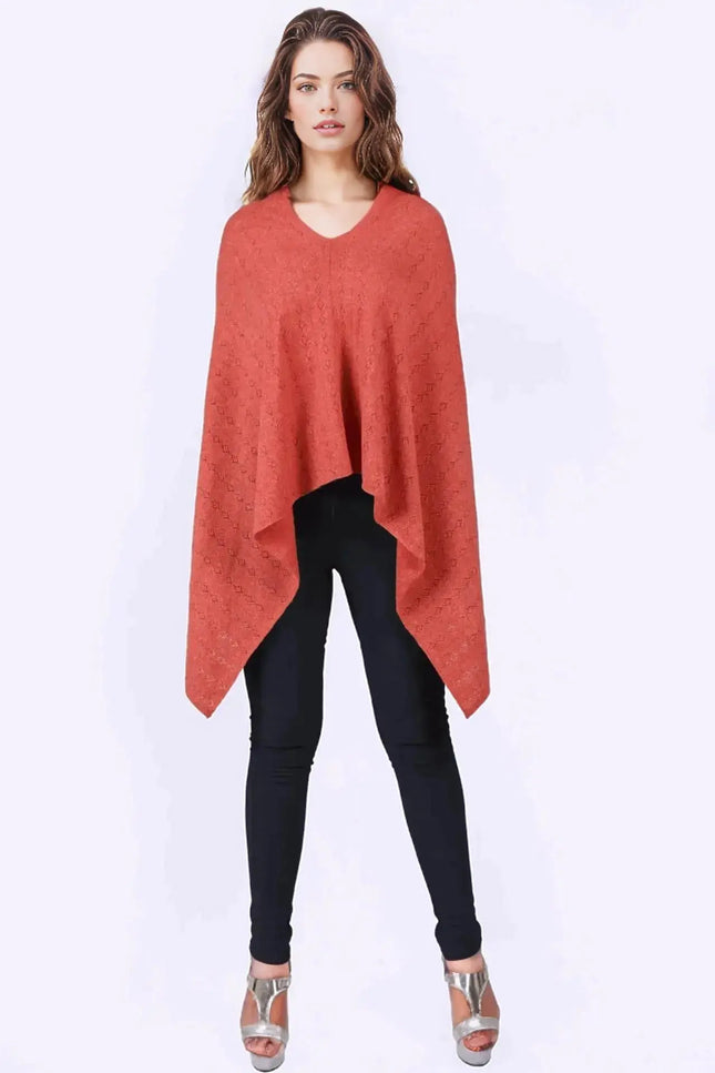 KCI 120 red cashmere poncho by Kanchan Cashmere