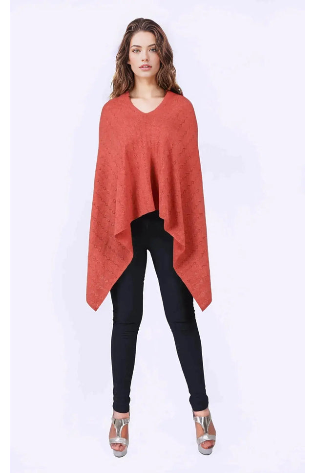 KCI 120 red cashmere poncho by Kanchan Cashmere