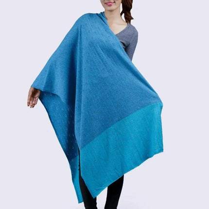 Blue cashmere shawl woman wearing blue and black ponche KCI 107