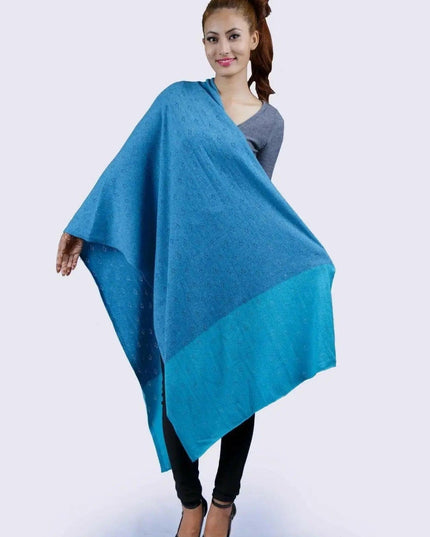 Blue cashmere shawl woman wearing blue and black ponche KCI 107