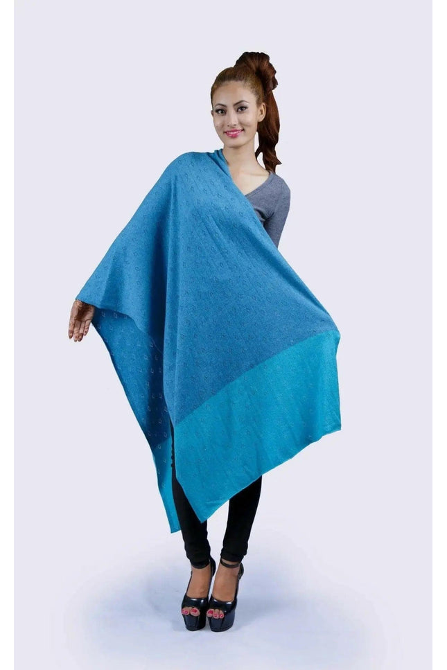 Blue cashmere shawl woman wearing blue and black ponche KCI 107