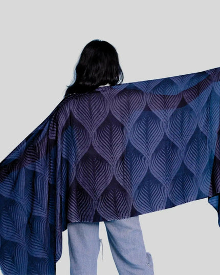 Cashmere Digital Printed Scarf showcasing a woman in blue and black shawl