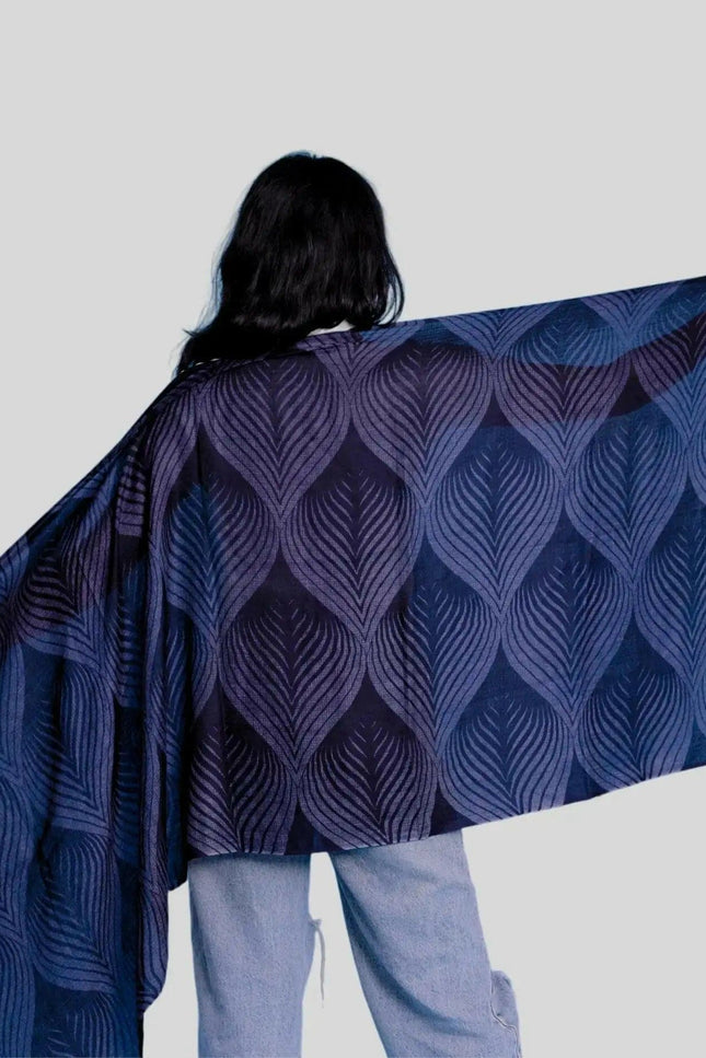 Cashmere Digital Printed Scarf showcasing a woman in blue and black shawl