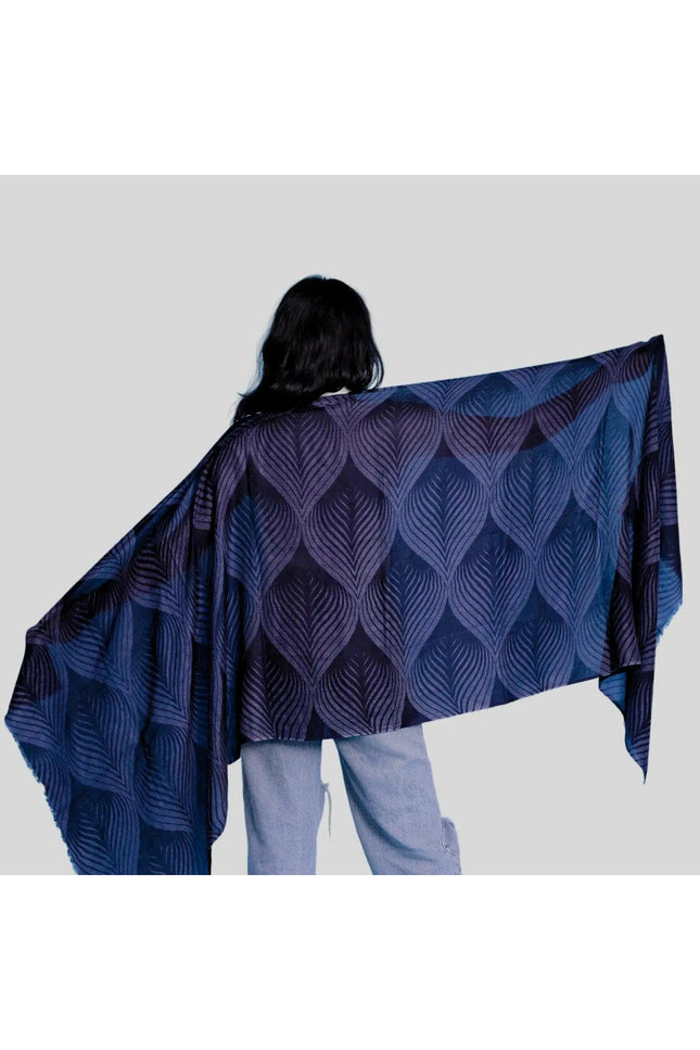 Cashmere Digital Printed Scarf showcasing a woman in blue and black shawl