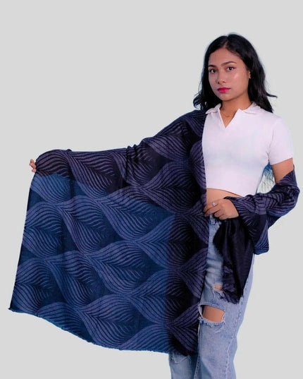 Cashmere digital printed scarf featuring a woman in blue and black blanket, product name KCI 335