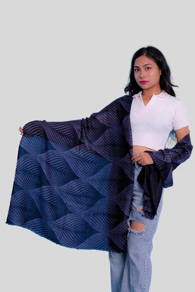 Cashmere digital printed scarf featuring a woman in blue and black blanket, product name KCI 335