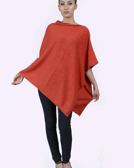 Cashmere Poncho || KCI 184 - Woman wearing red Pluchi Viktoria cashmere poncho