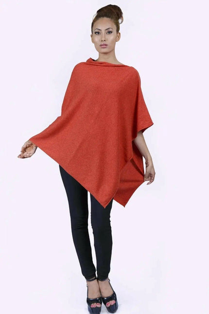 Cashmere Poncho || KCI 184 - Woman wearing red Pluchi Viktoria cashmere poncho