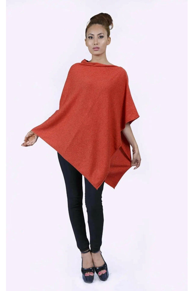 Cashmere Poncho || KCI 184 - Woman wearing red Pluchi Viktoria cashmere poncho