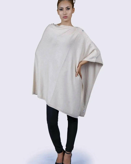 Woman wearing white cashmere poncho || KCI 188 by Kanchan Cashmere