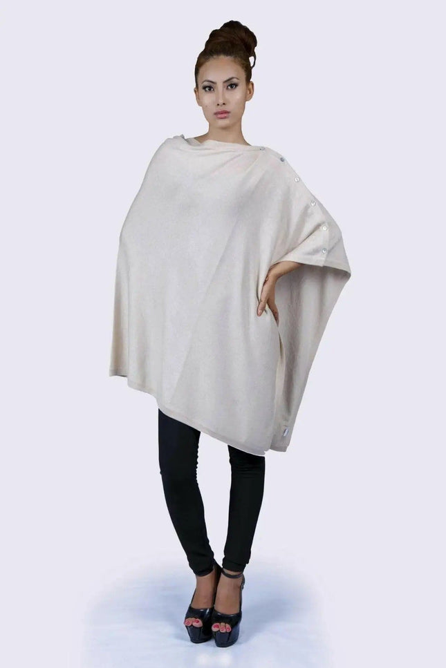 Woman wearing white cashmere poncho || KCI 188 by Kanchan Cashmere
